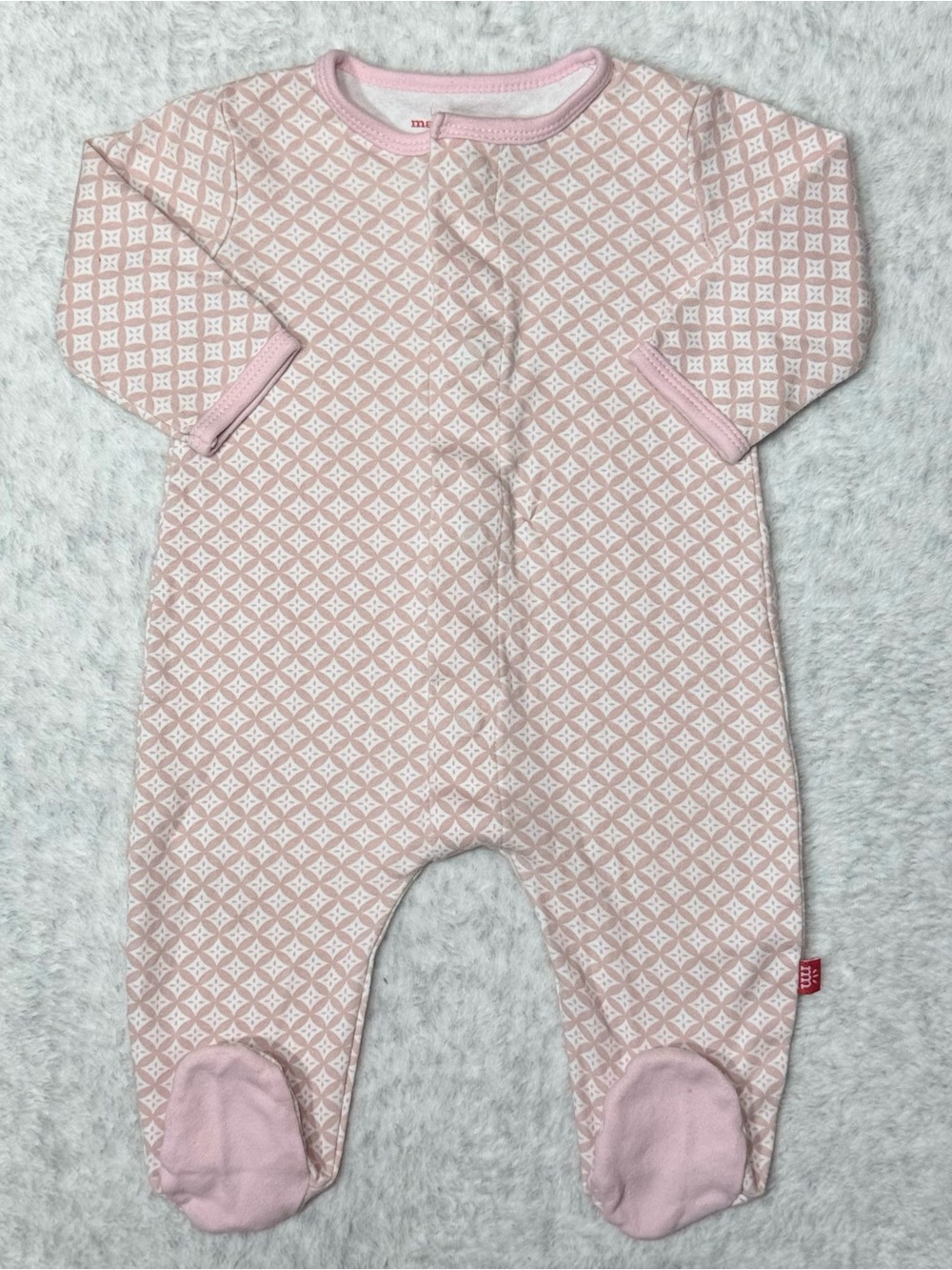 Magnetic Me Pink Geometric Footie Sleeper 3-6M Baby Girl Organic Cotton Diamond